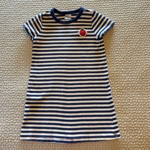 Hanna Andersson Navy and White Striped Dress with Strawberry